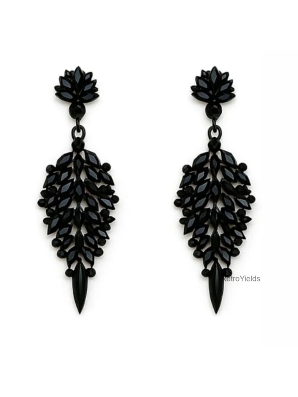 Elegant Black Teardrop Crystal Dangle Earrings for Women, Statement Drop